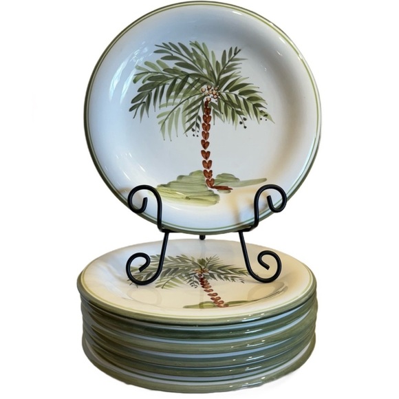 Gibson Designs PALM COURT GIDPAC Dinner Plate Green Palm Tree Green - Set of 4 - Picture 1 of 15